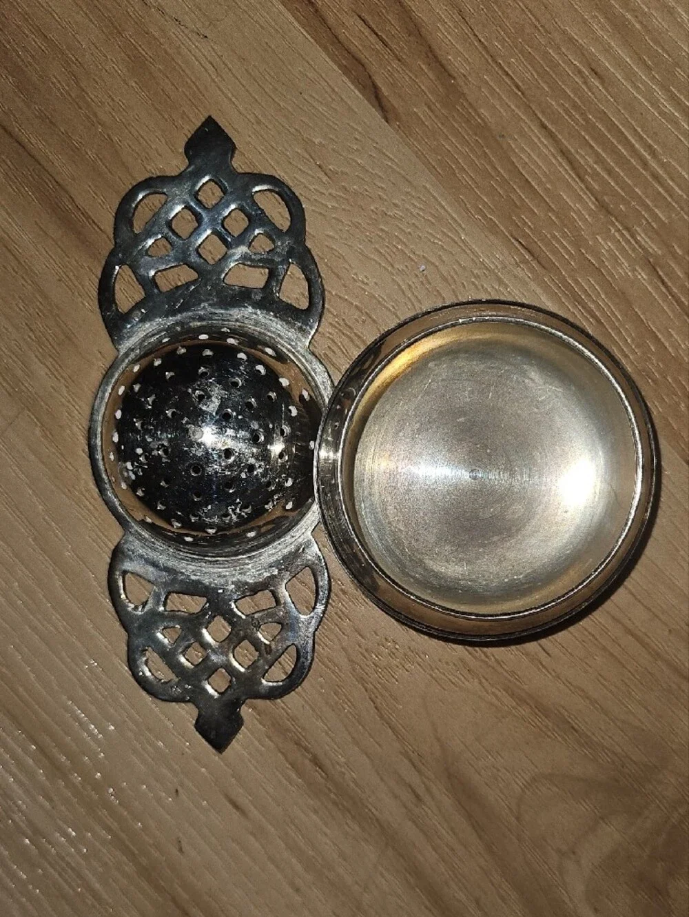 Silver Plated Tea Strainer with Ornate Handles